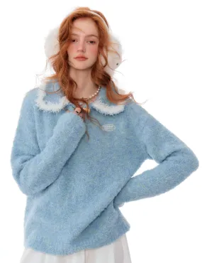 Fur Trim Collar Knit Sweater