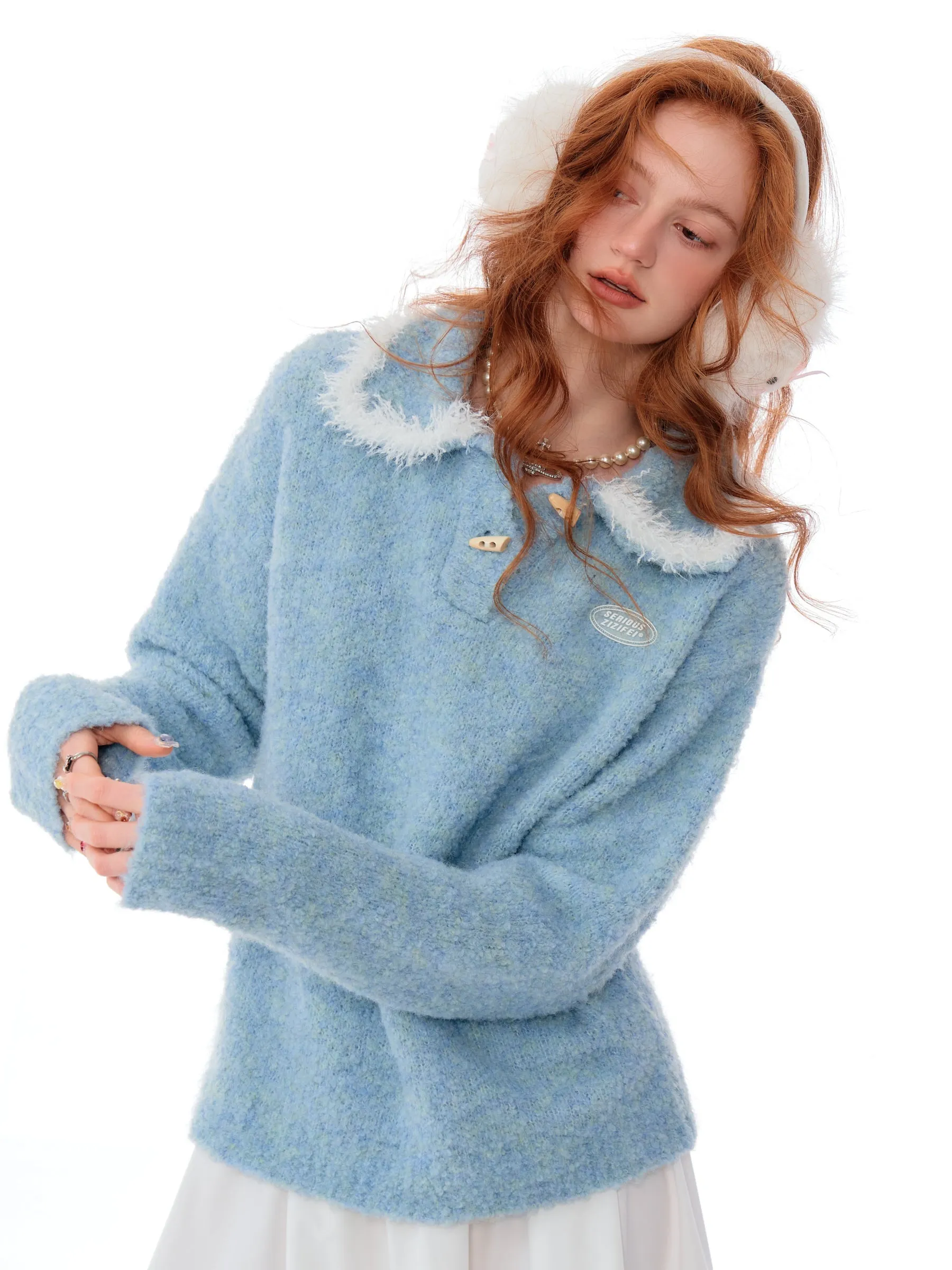 Fur Trim Collar Knit Sweater