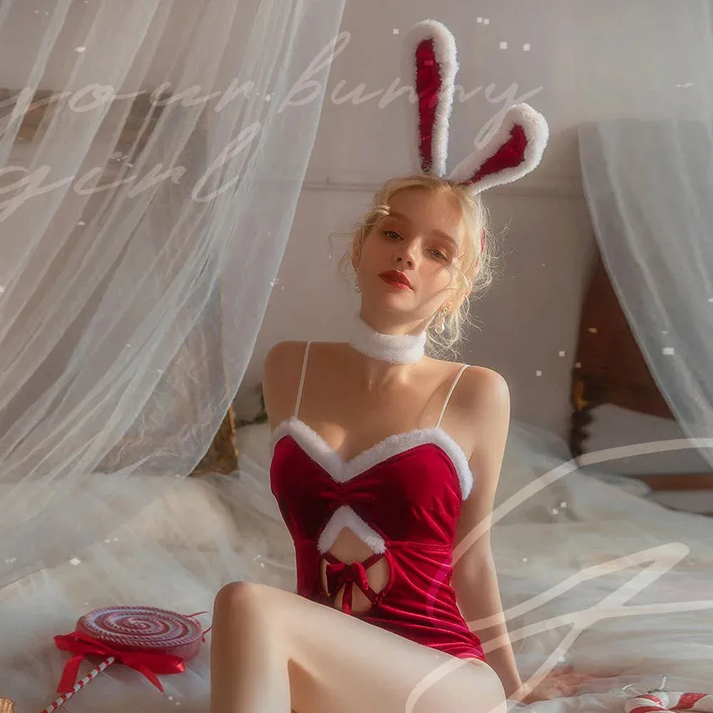 Fuzzy Santa Bunny Bodysuit Set