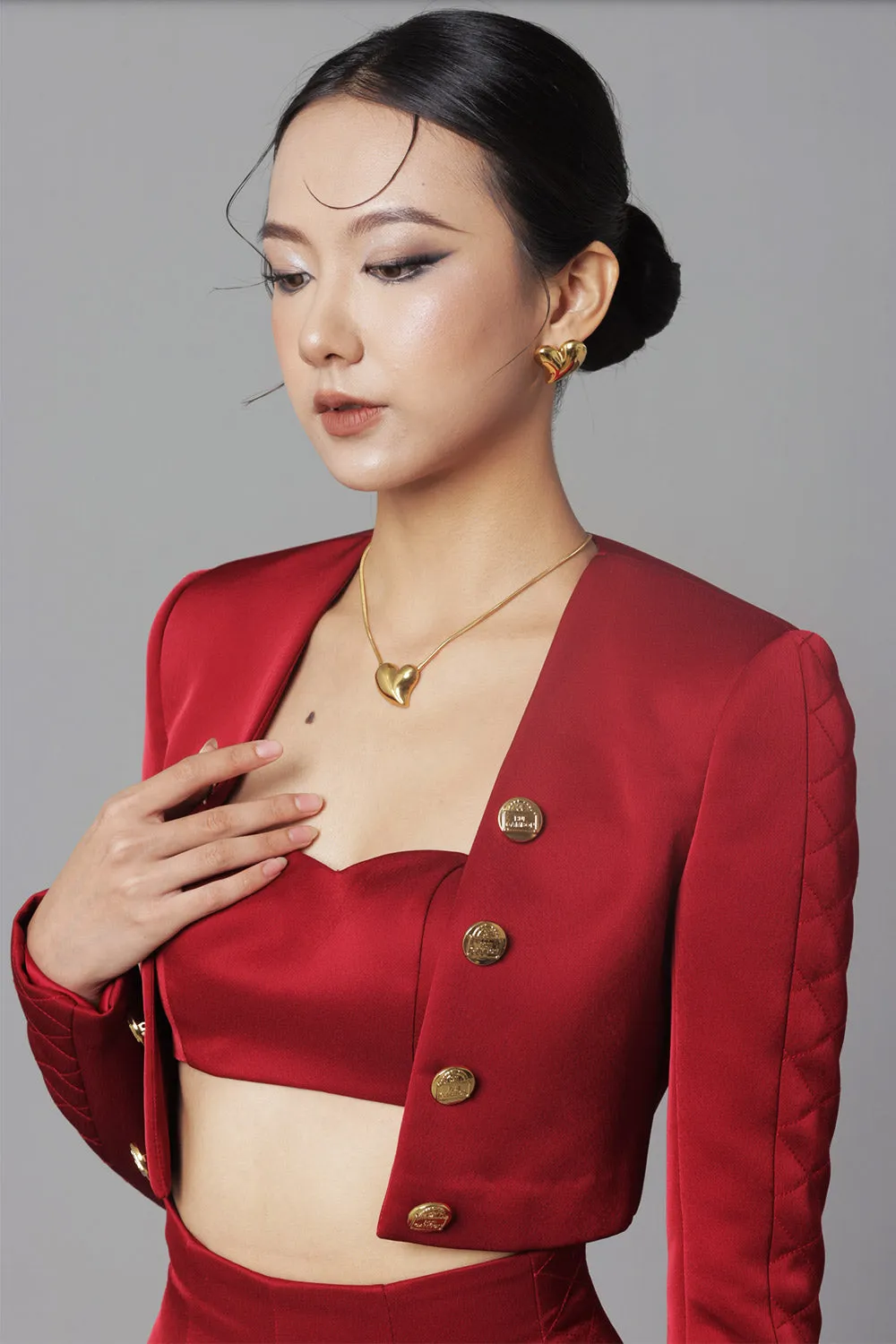 Glamous Cropped Single Breasted Taffeta Jacket