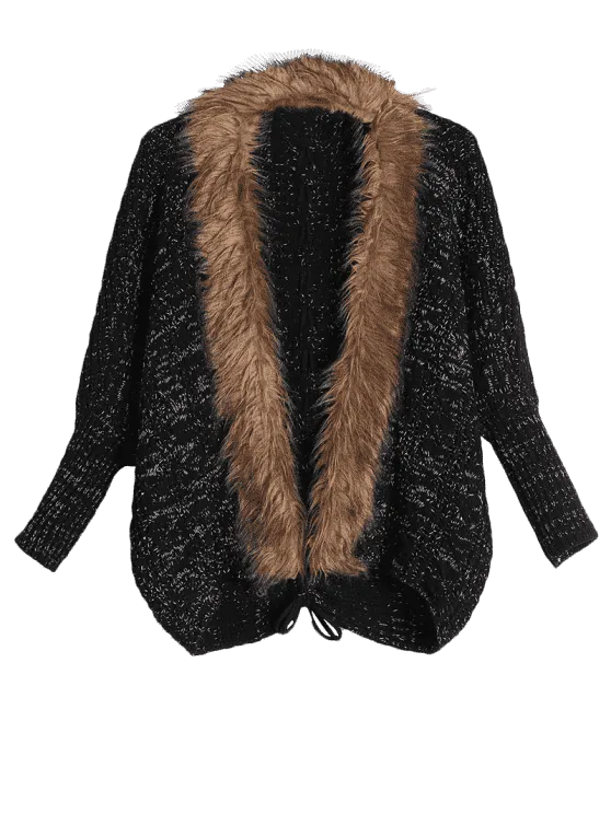 Gorgeous Faux Fur Trimmed Cable Knit Cardigan