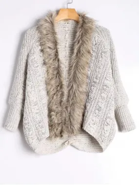 Gorgeous Faux Fur Trimmed Cable Knit Cardigan