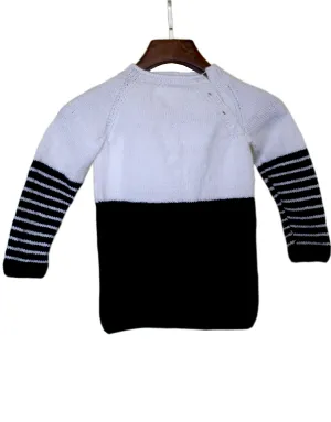 Graminarts Handmade Knitted Elegant Stylish Woonie Sweater For Baby Boy- White & Black