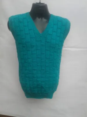 Graminarts Handmade Sea Green Vardhman Woollen Knitted Half Sweater For Men