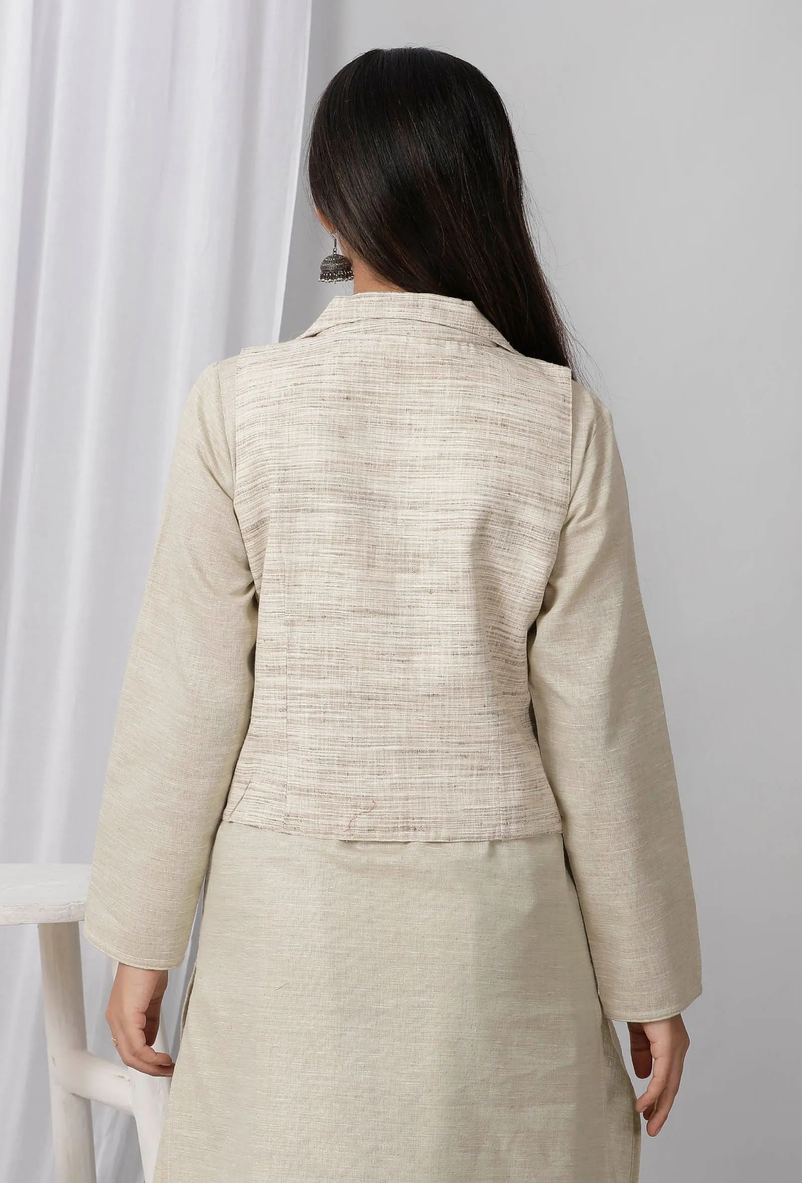 Grey White Cotton Khadi Blazer