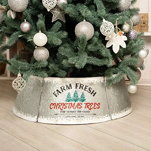 Hallops Distressed Tree Collar Adjustable Base Cover Christmas Decor White