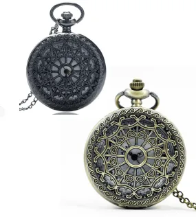 Heart Cut Out Detail Round Pocket Watch - Gunmetal or Bronze