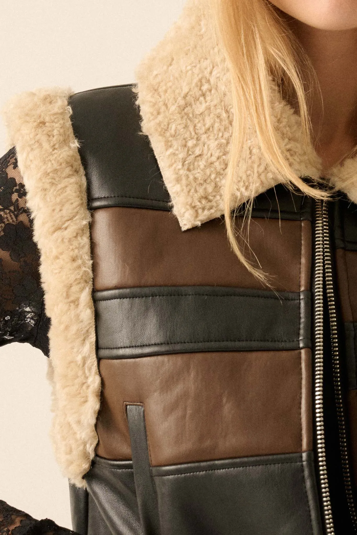 Hit the Highway Fur-Trim Vegan Leather Moto Vest