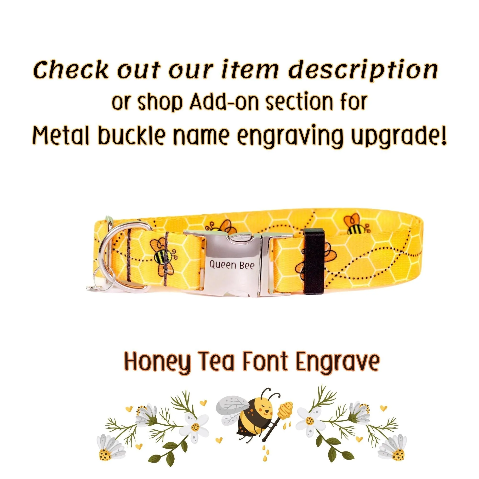 Honey bee dog collar, Personalized dog collar, Bee cat collar, yellow collar, Cute honeycomb and bee's design,