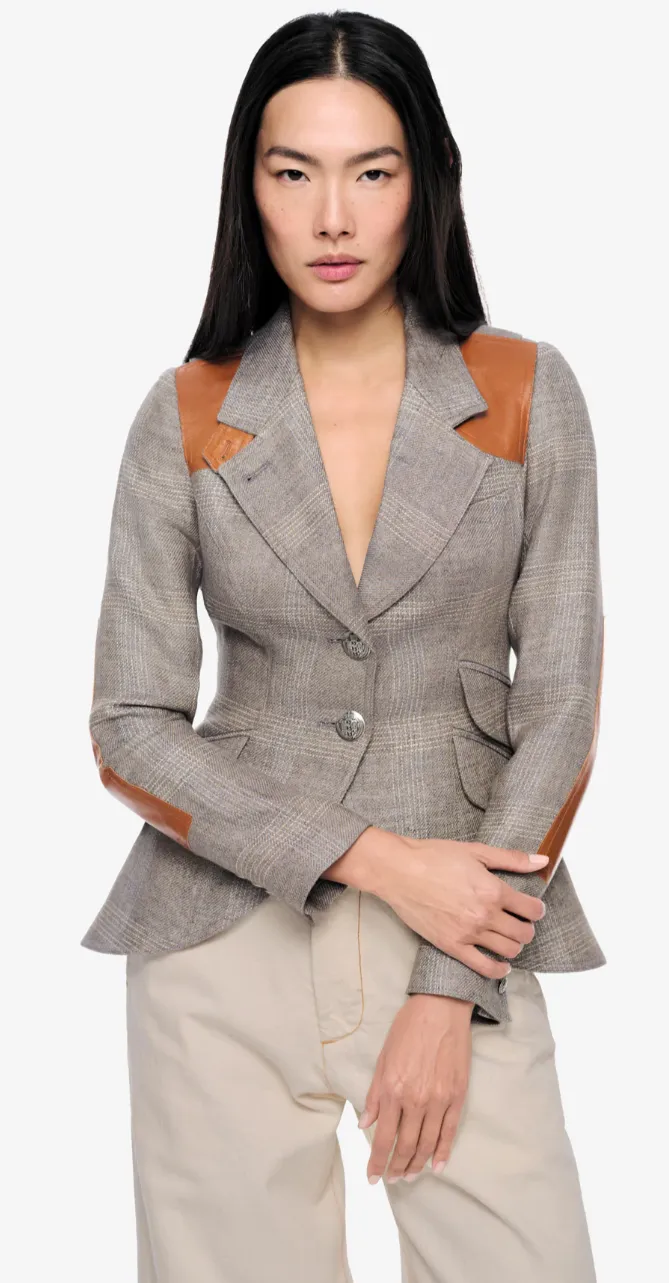 HUNTING BLAZER W/ RECTANGLE ELBOW PATCH - DOVE GLENCHECK