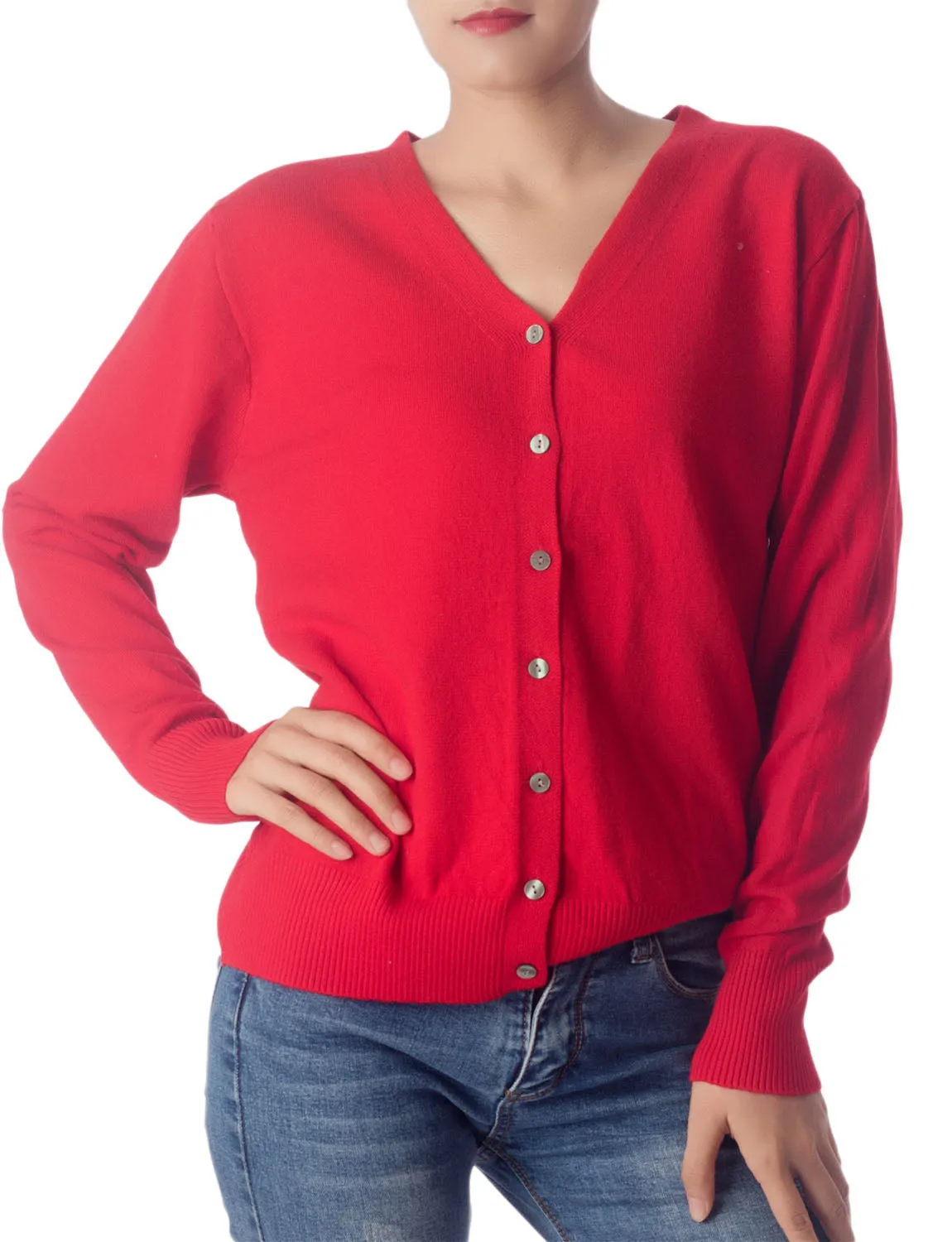 iB-iP Women's Fashion Button V-neck Sweater Ladys Lightweight Cardigan