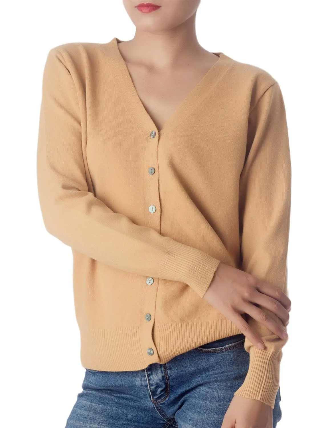 iB-iP Women's Fashion Button V-neck Sweater Ladys Lightweight Cardigan