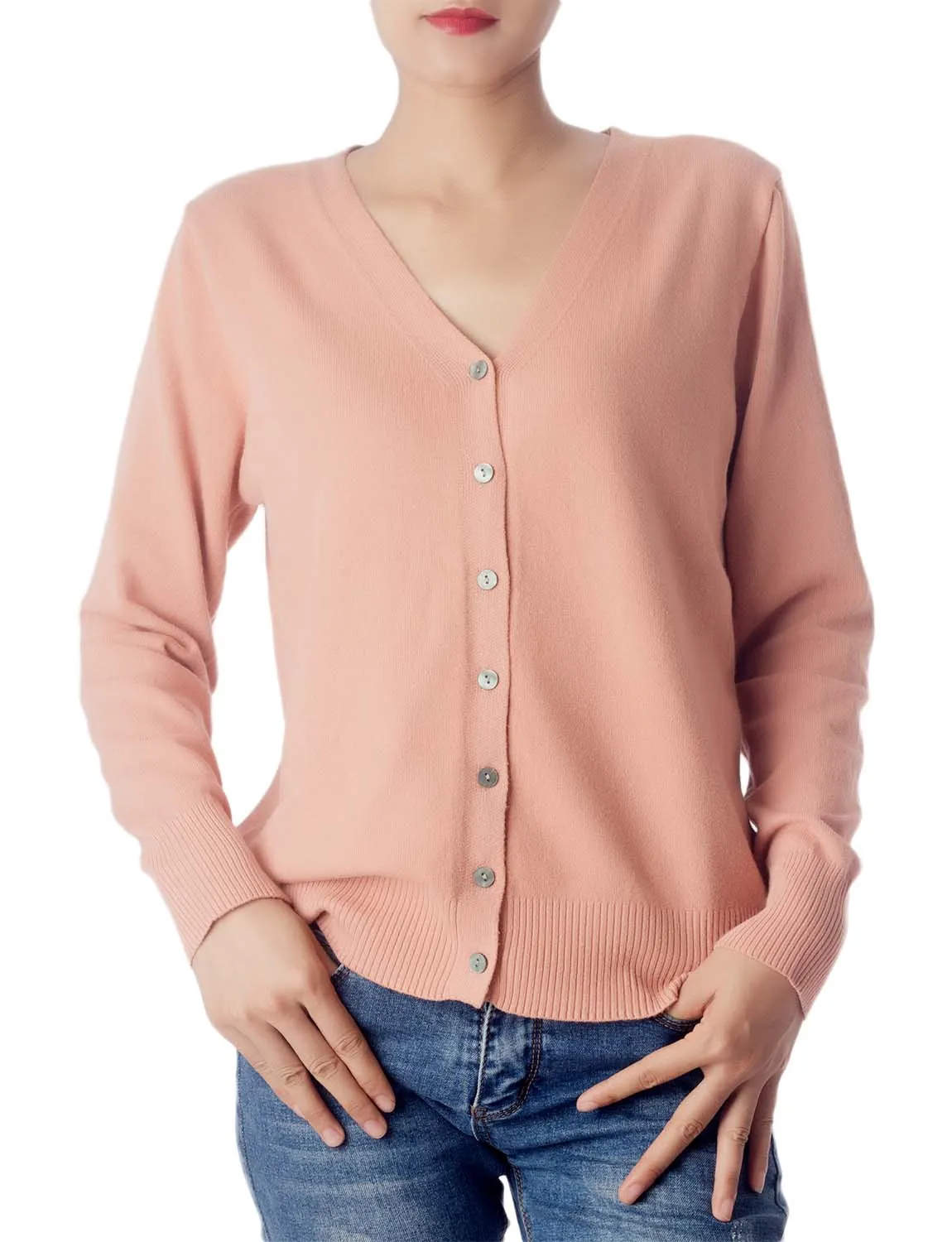 iB-iP Women's Fashion Button V-neck Sweater Ladys Lightweight Cardigan