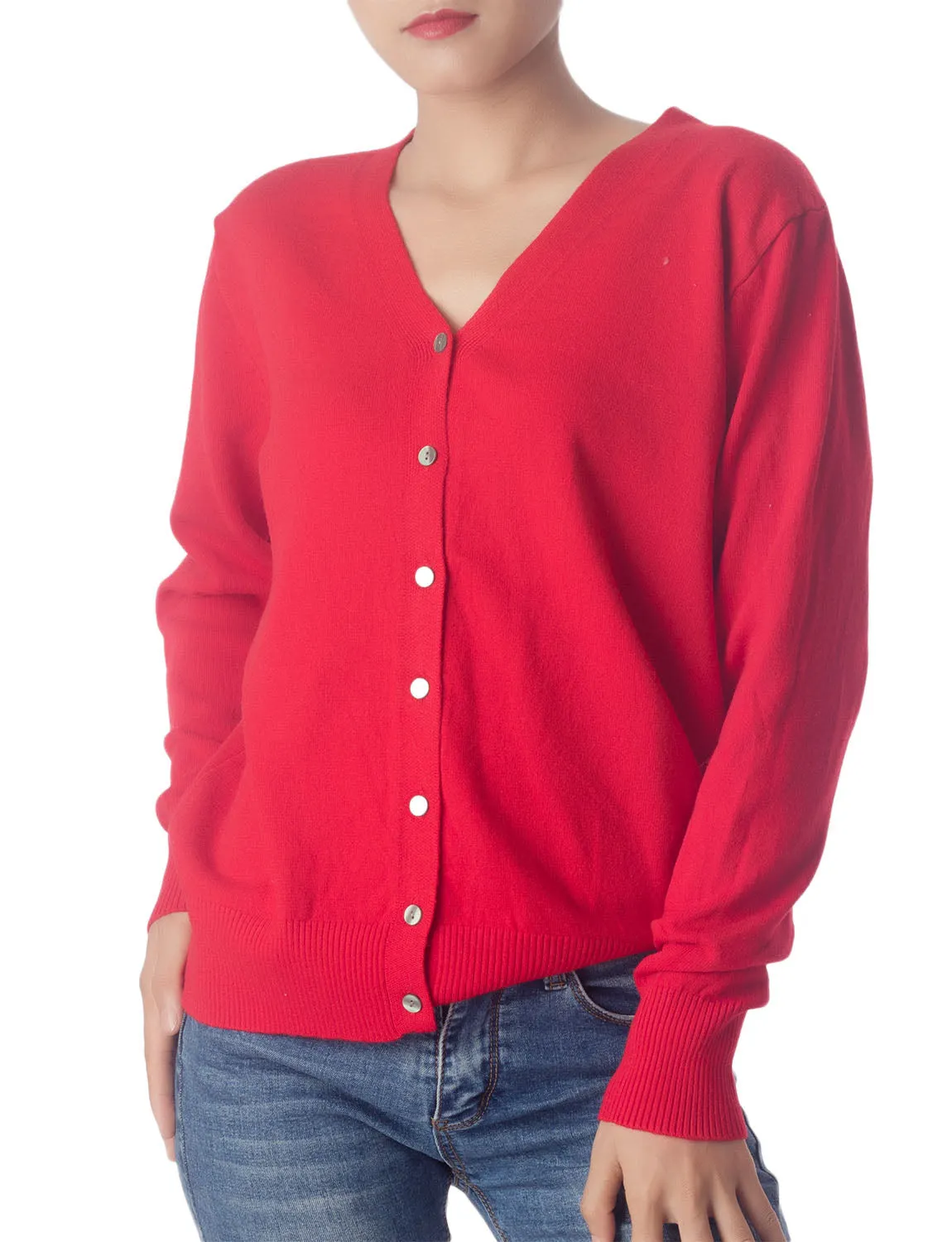 iB-iP Women's Fashion Button V-neck Sweater Ladys Lightweight Cardigan