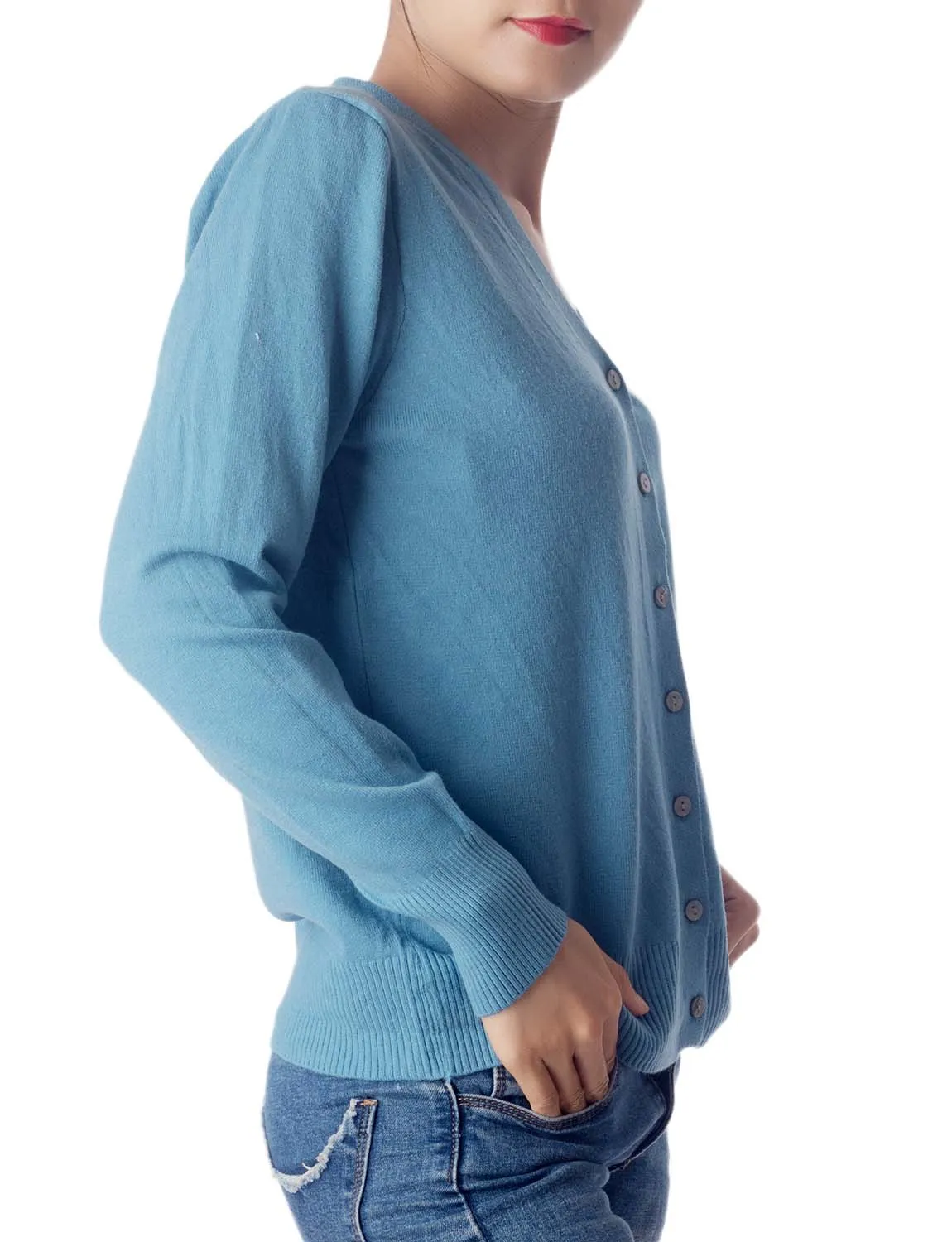 iB-iP Women's Fashion Button V-neck Sweater Ladys Lightweight Cardigan