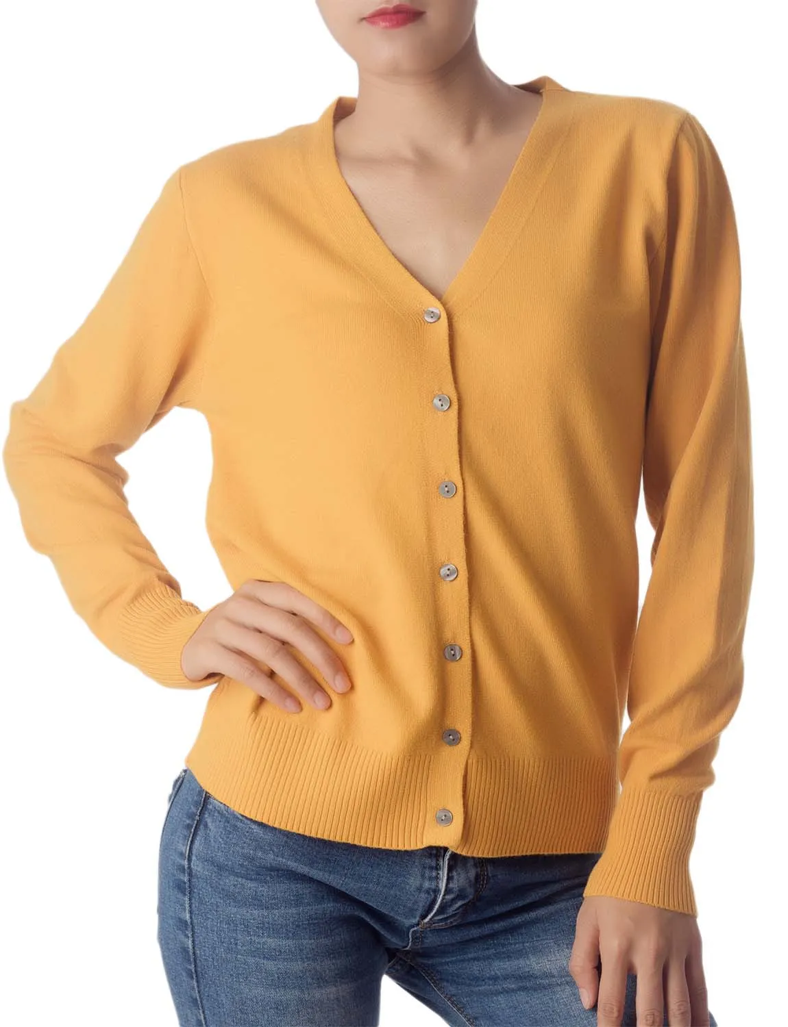 iB-iP Women's Fashion Button V-neck Sweater Ladys Lightweight Cardigan