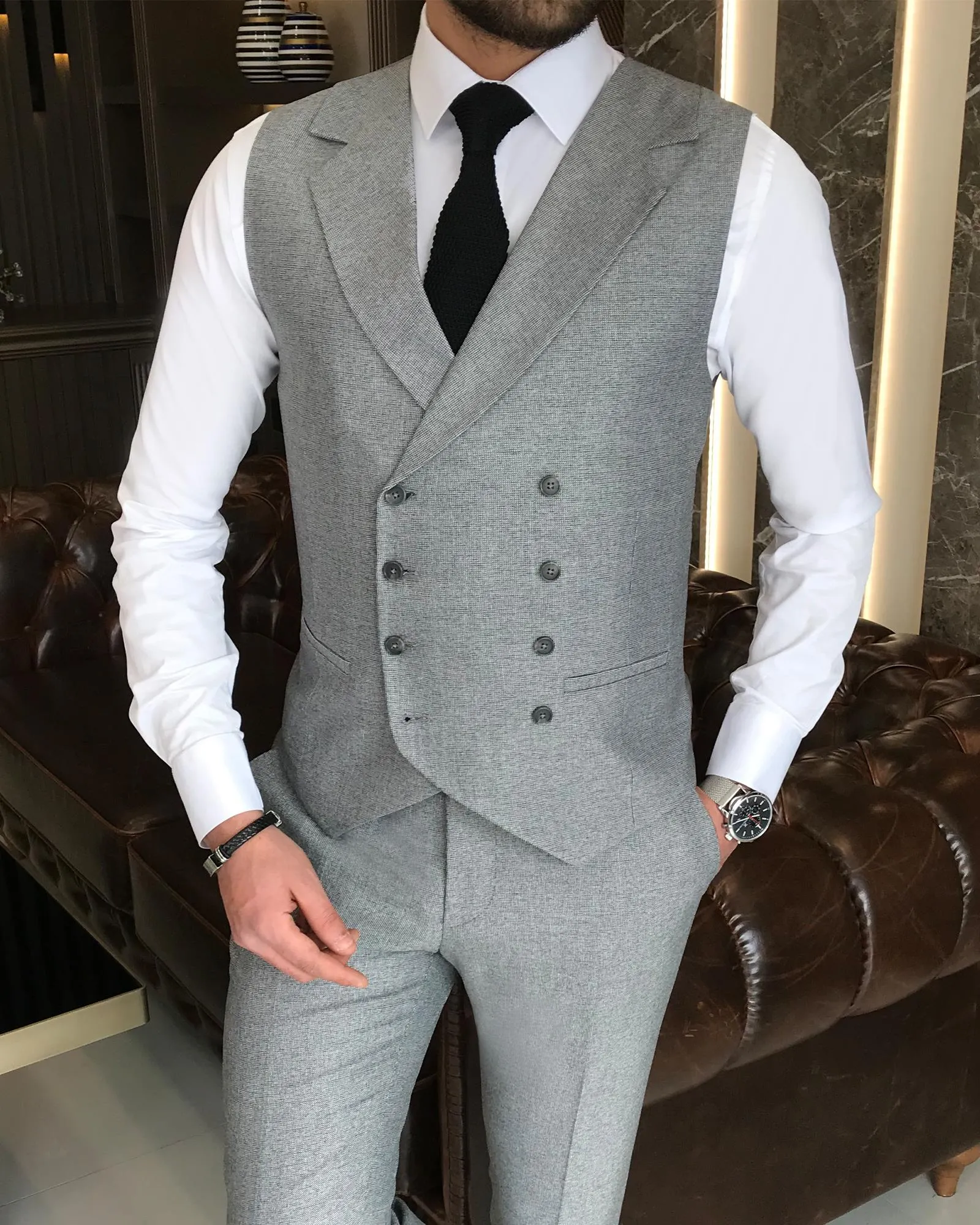 ITALIAN STYLE SLIM FIT MEN'S SUIT ASH GREY