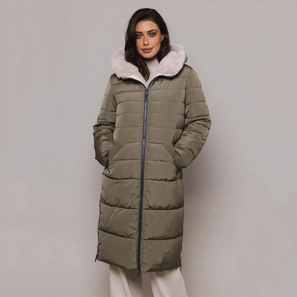 Keilafur Long Padded Hooded Coat With Faux Fur