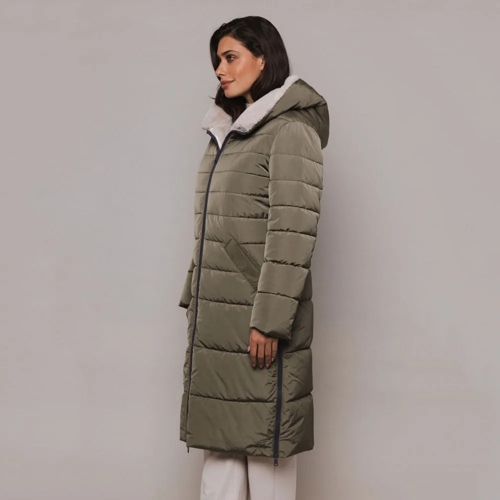 Keilafur Long Padded Hooded Coat With Faux Fur