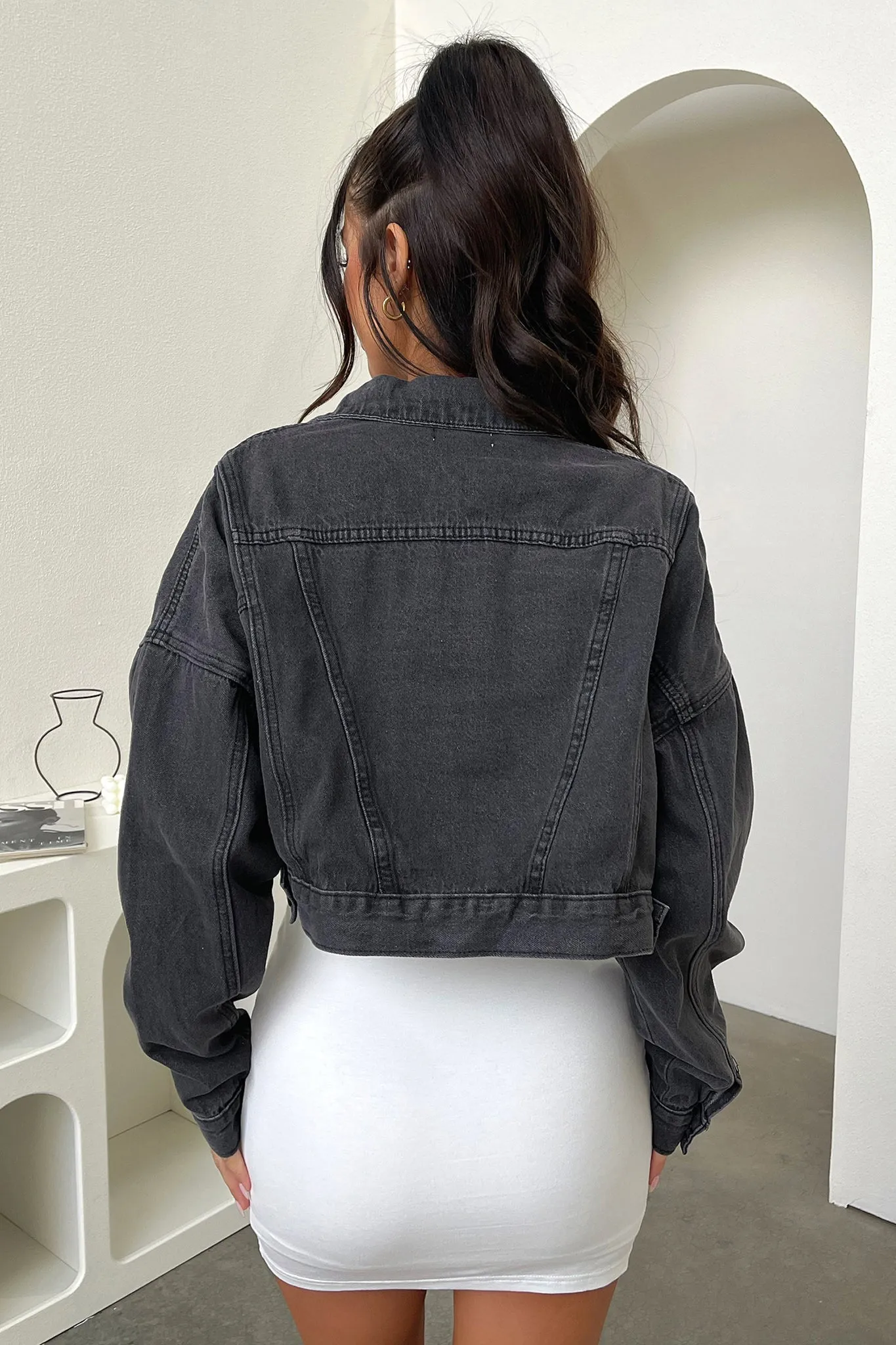 King Cropped Denim Jacket - Black Denim