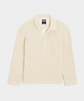 Knit Wool Sweater Polo in Natural