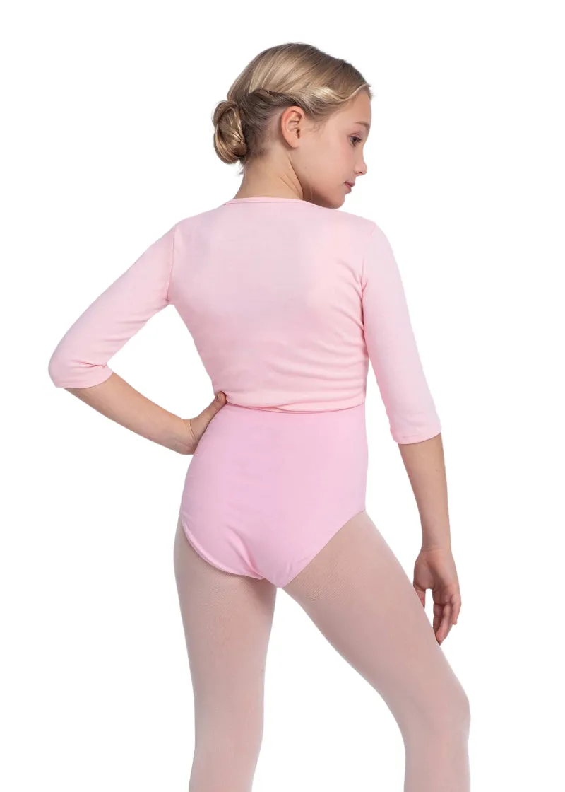 Knot-Tie Half-Sleeve Youth Ballet Sweater (Pale Pink)