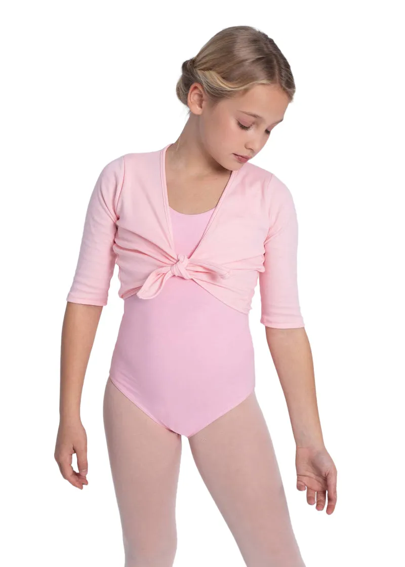 Knot-Tie Half-Sleeve Youth Ballet Sweater (Pale Pink)