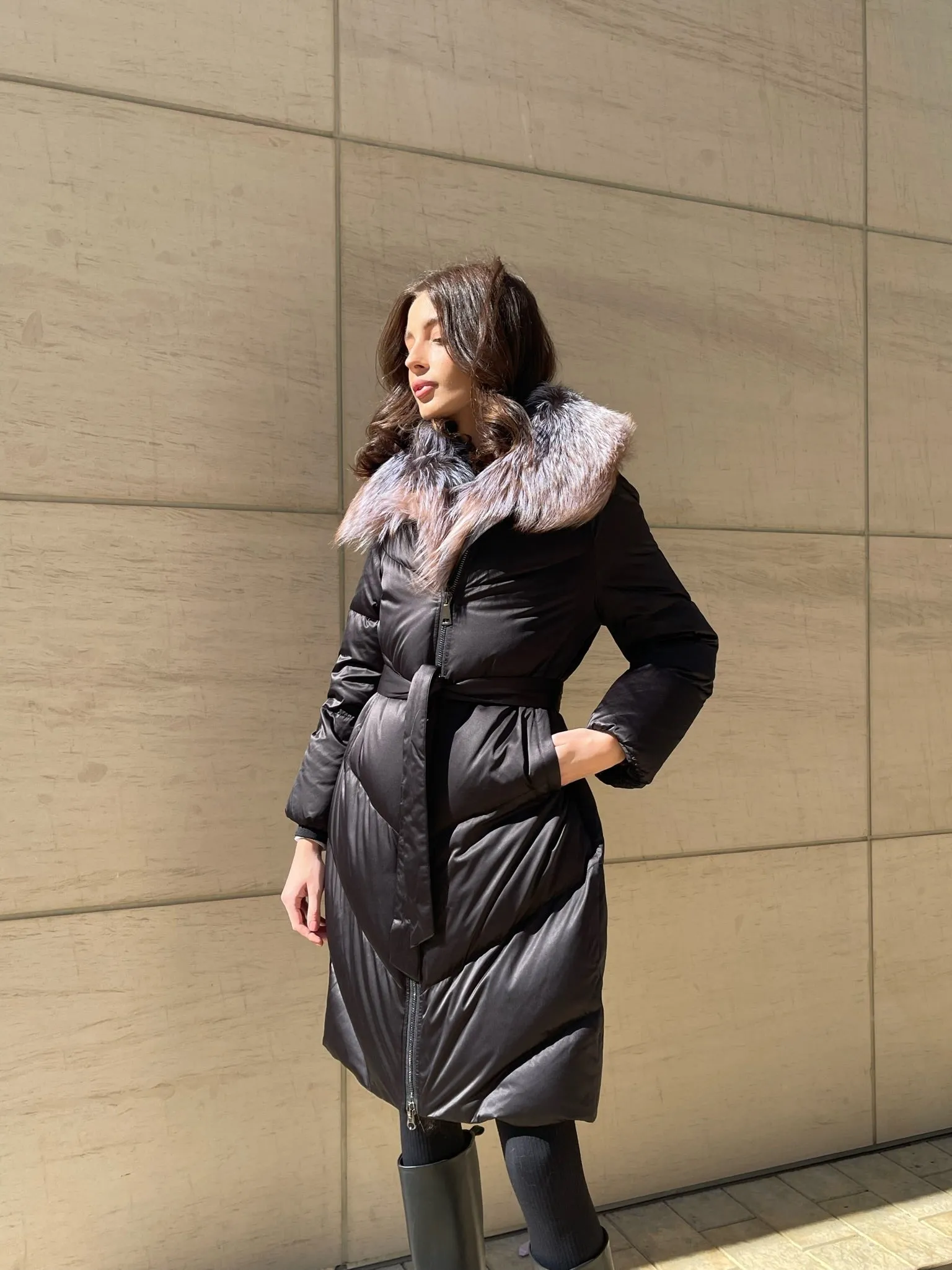 Léa Genuine Silver Fox Down Fill Puff Parka