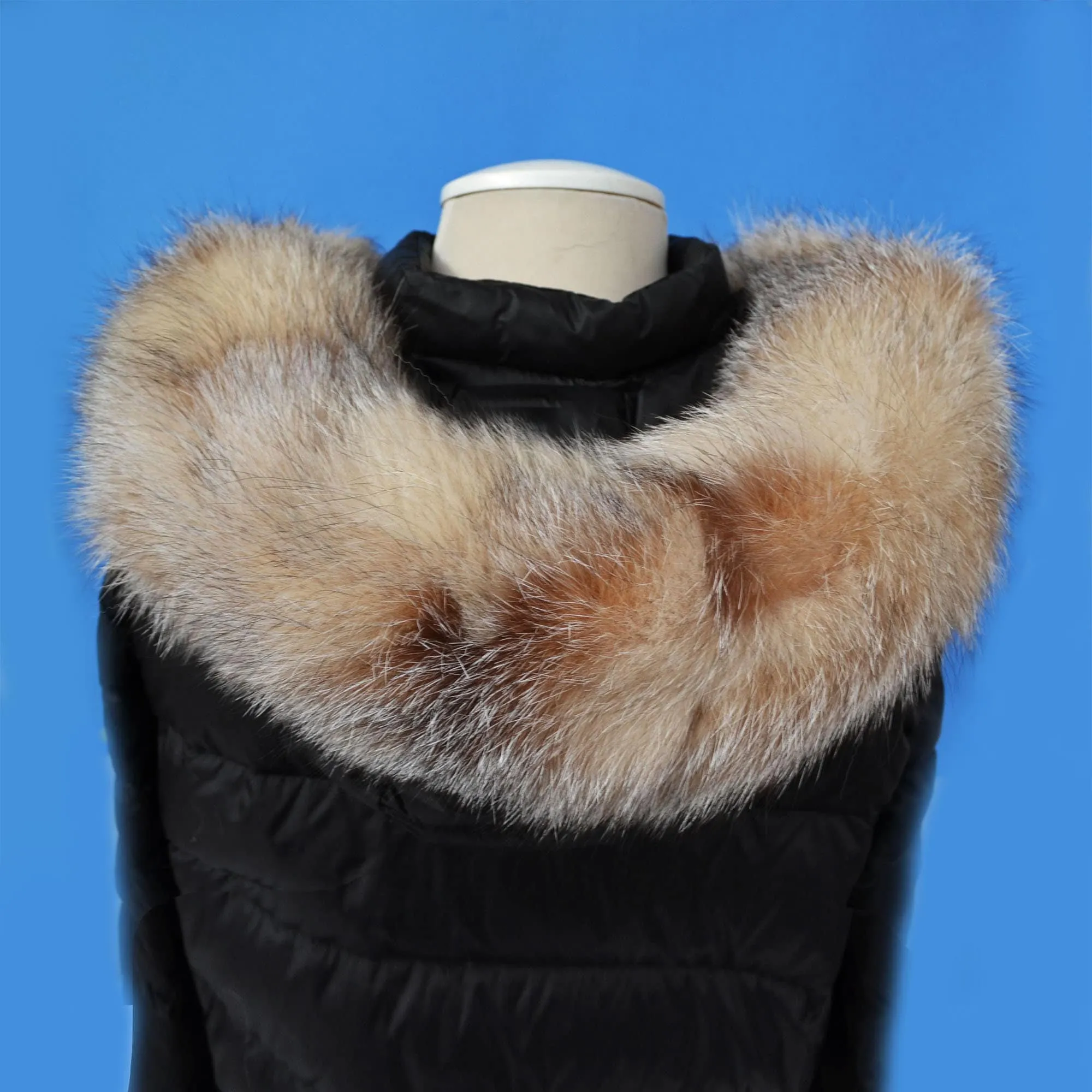 Large Beige Brown Fox Fur Trim, Collar for Hood (PIECES), 80 cm