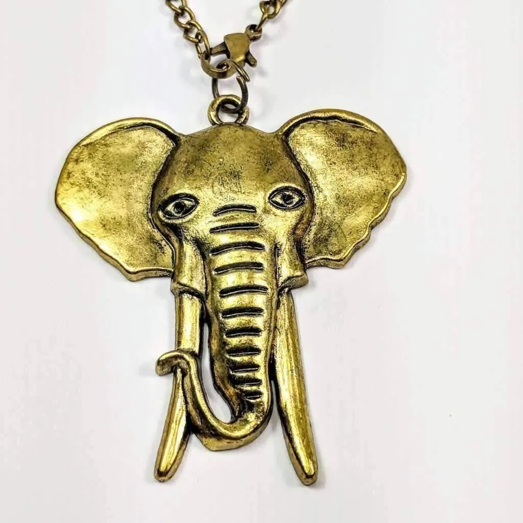 Large Bronzed Elephant Necklace