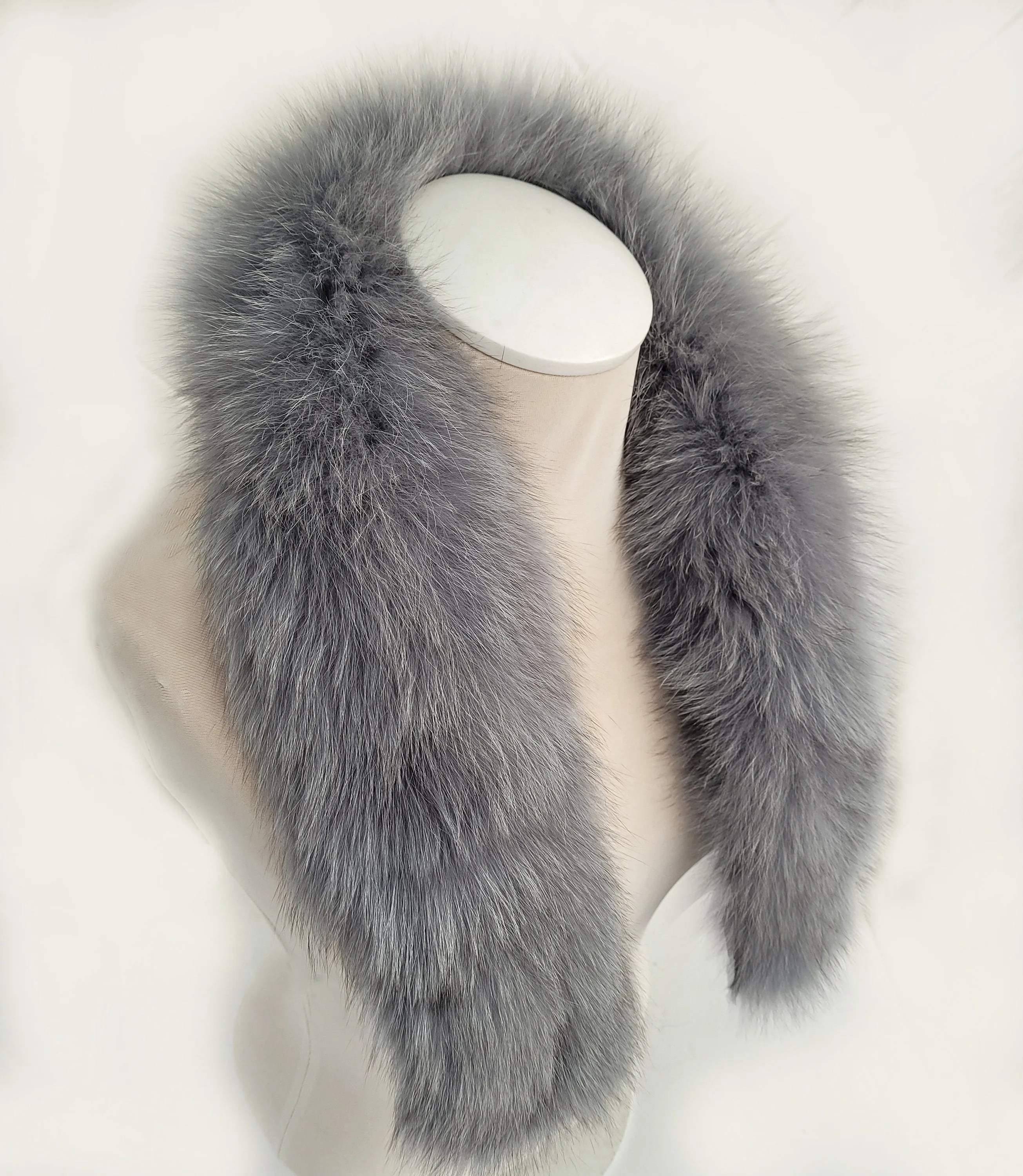 Large Gray Fox Fur Trim, Collar for Hood (PIECES), 80 cm