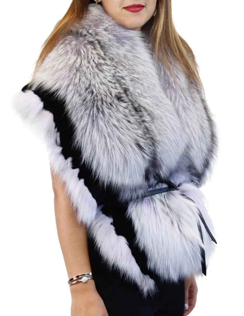 LIGHT PURPLE LAVENDER DYED SILVER FOX FUR & RABBIT FUR COLLAR/SHAWL/WRAP