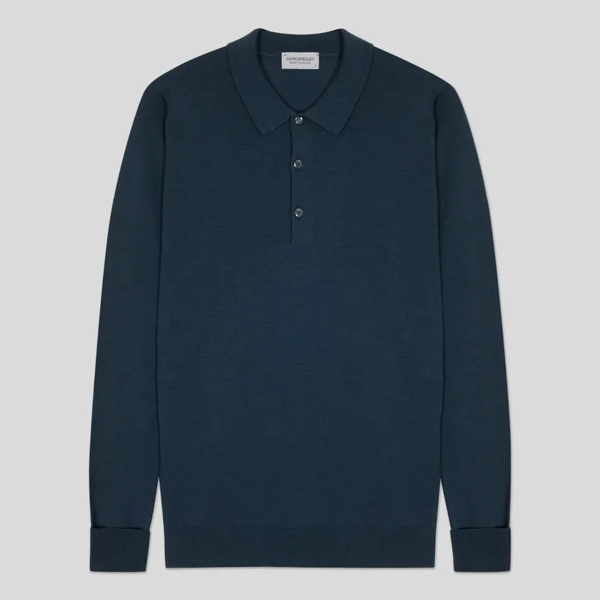 Long Sleeve Knitted Polo - Smoke Blue