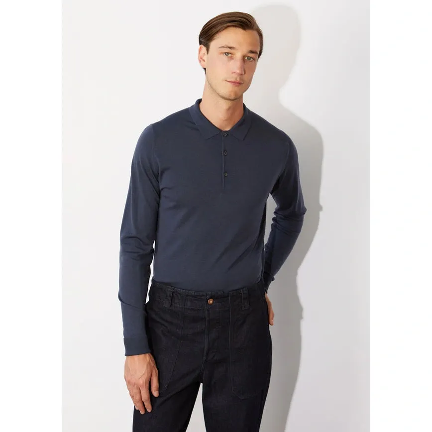 Long Sleeve Knitted Polo - Smoke Blue