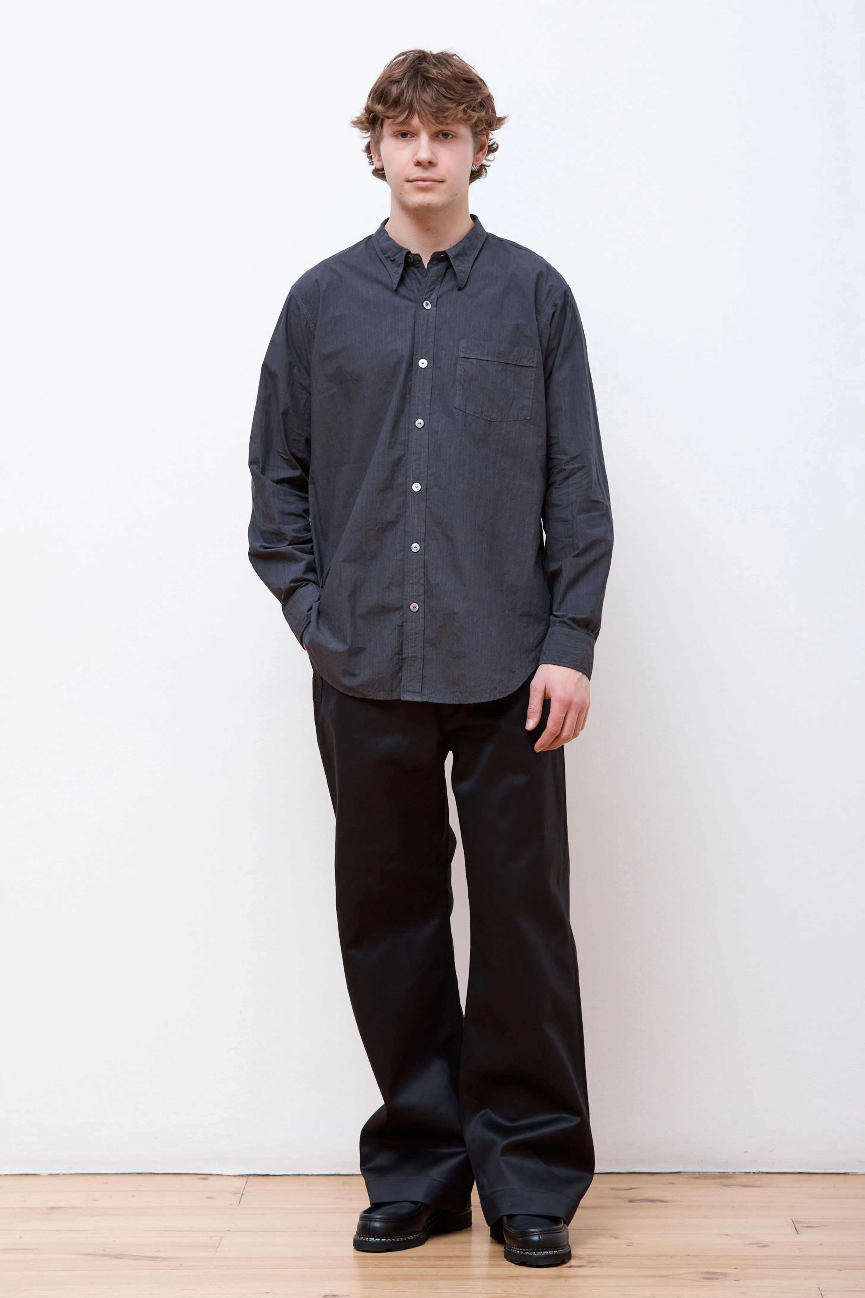 Lot.106 Narrow Collar Shirt Charcoal Stripe