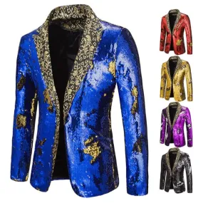 Luxury Sequin Glitter Flower Lapel Men Blazer