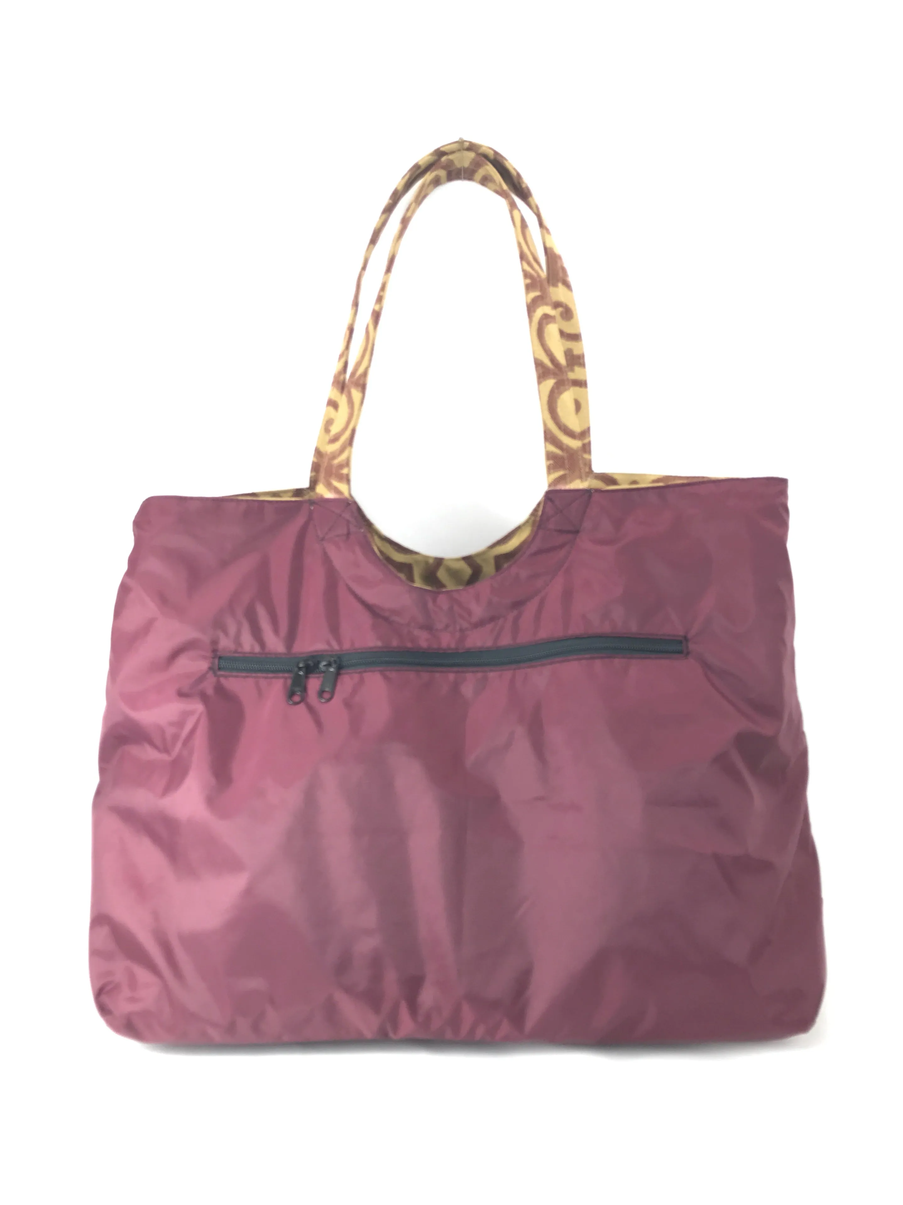 Magnum Tote in Bronze and Burgundy Scroll Jacquard