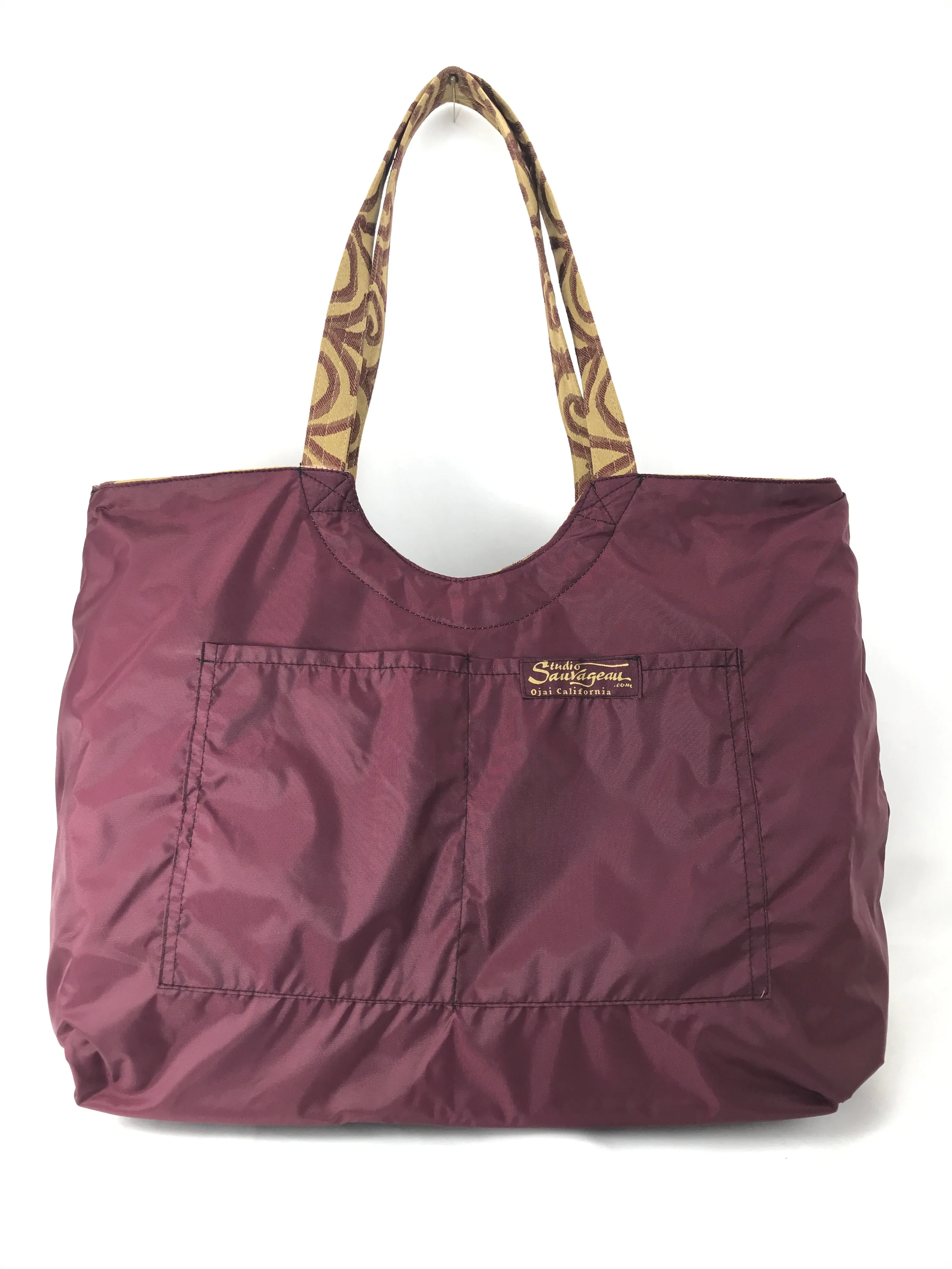 Magnum Tote in Bronze and Burgundy Scroll Jacquard