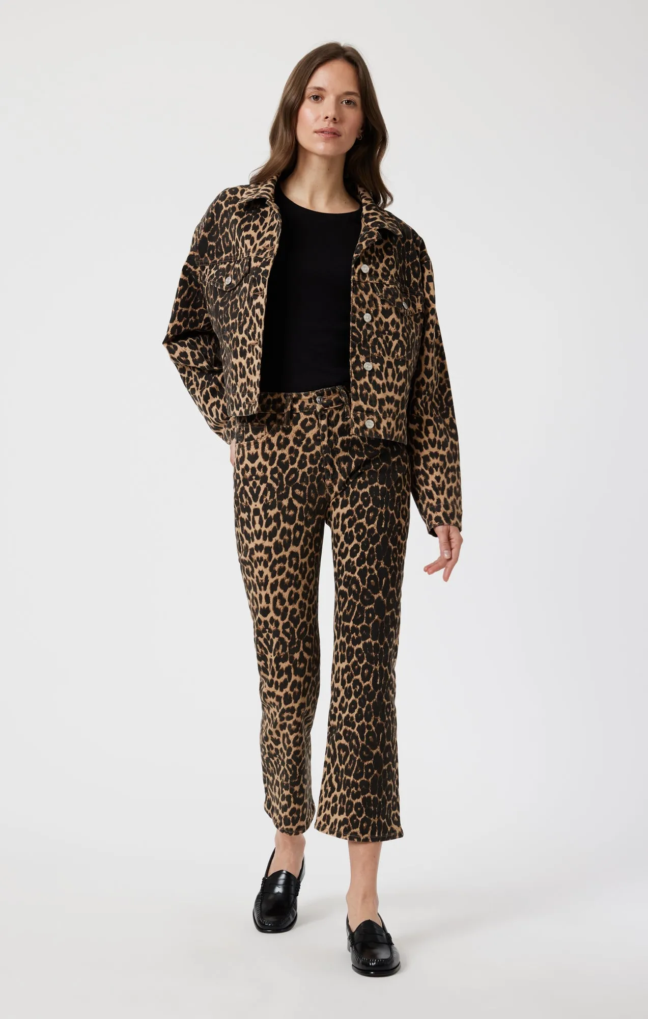 MAREN CROP JACKET IN LEOPARD DENIM