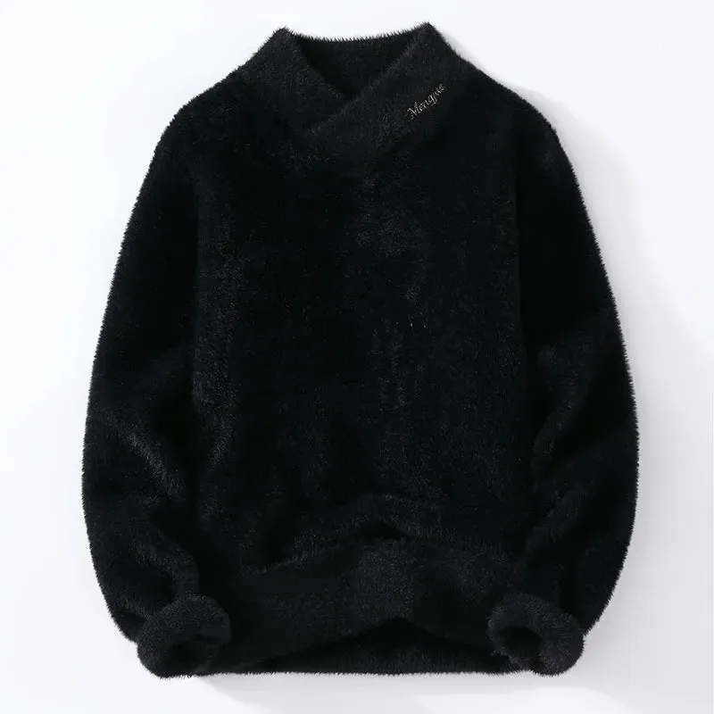 MENGJUN Men's Solid Crew Neck Knitted Sweater