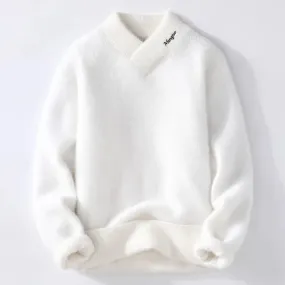 MENGJUN Men's Solid Crew Neck Knitted Sweater