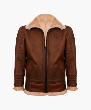 Men's Brown Nappa Leather Jacket with Fur Collar