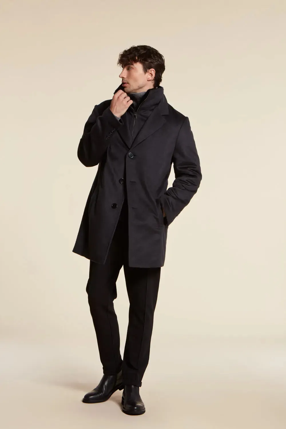 Mens cashmere coat with mink