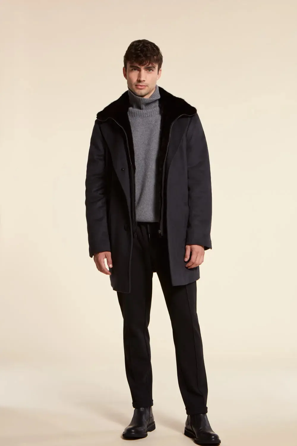 Mens cashmere coat with mink