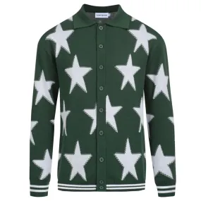 Men's Dark green  Star vintage knit cardigan sweater