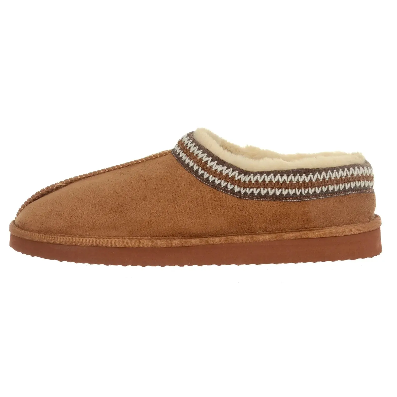 Mens Luxe Plush Lined Mule Slippers Firm Sole Microsuede Tan