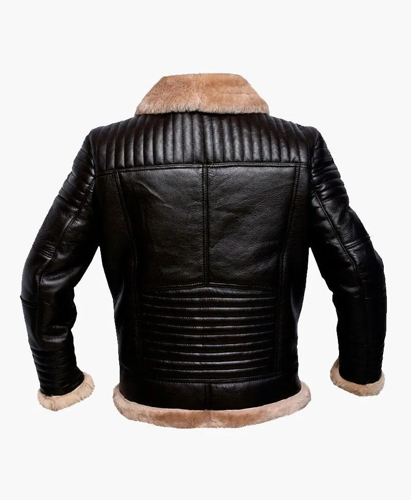 Men's RAF Brown Bomber Leather Jacket with Fur