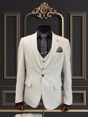 Mens Slim Fit Beige Suit | 3 Piece Suit premium 4 way stretch