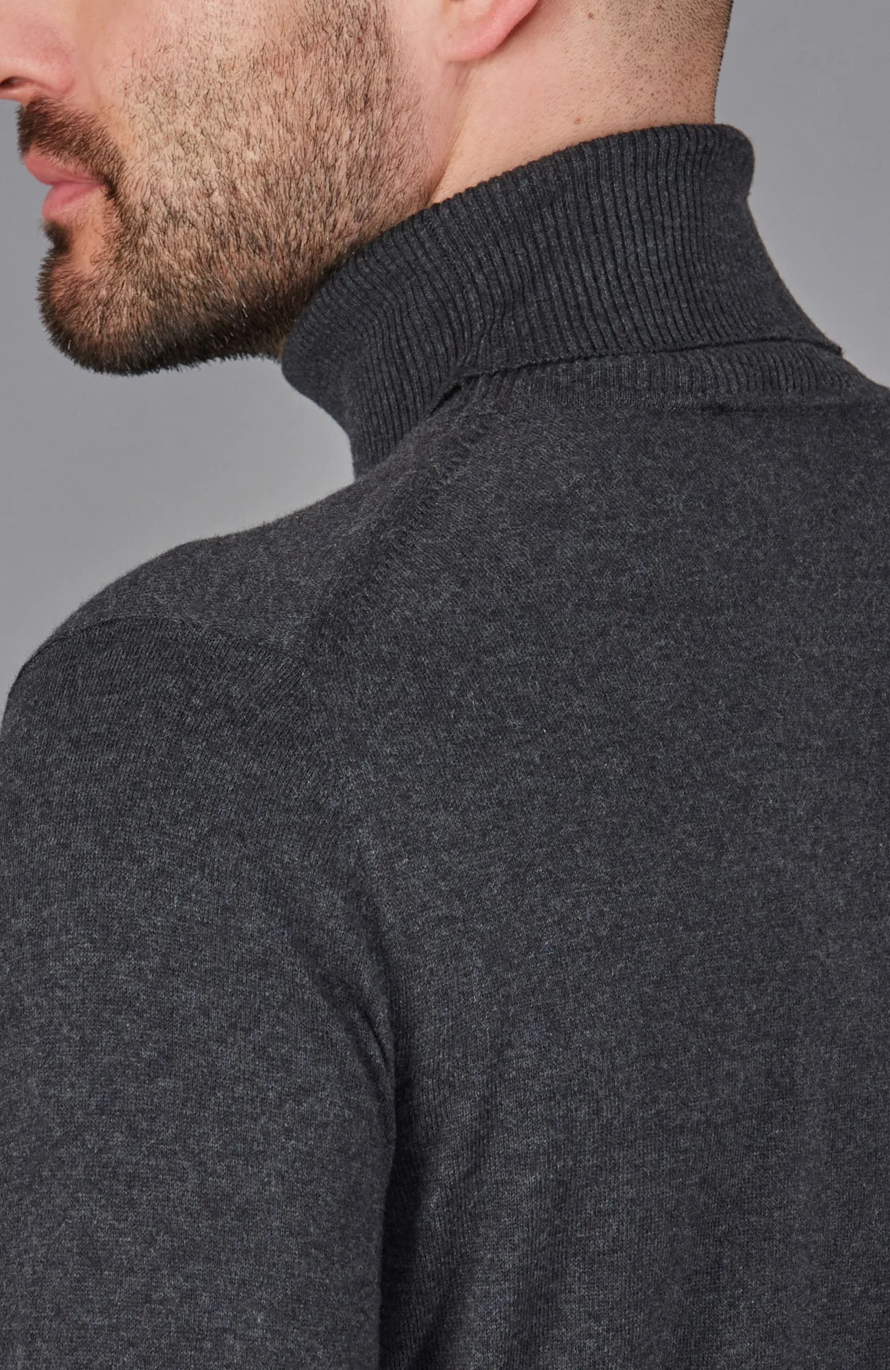 Mens Ultra Fine Cotton Roll Neck Jumper