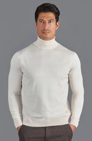 Mens Ultra Fine Cotton Roll Neck Jumper